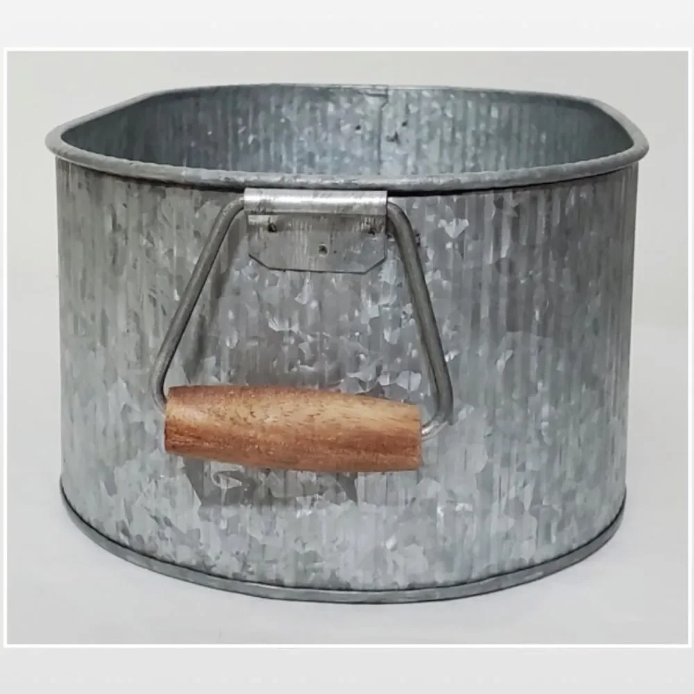 New Bucket Oval Silver Metal Tin Country Pale Farmhouse Storage Caddy Handles NW
